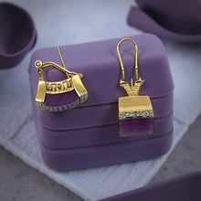 Load image into Gallery viewer, 14K Yellow Gold Omega Clip Diamond Cabochon Lavender Jade Earrings
