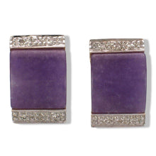 Load image into Gallery viewer, 14K Yellow Gold Omega Clip Diamond Cabochon Lavender Jade Earrings