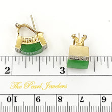 Load image into Gallery viewer, 14K Yellow Gold Omega Clip Diamond Green Jade Earrings