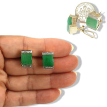 Load image into Gallery viewer, 14K Yellow Gold Omega Clip Diamond Green Jade Earrings