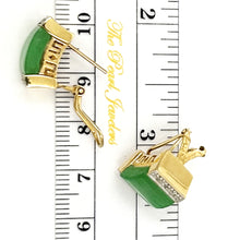 Load image into Gallery viewer, 14K Yellow Gold Omega Clip Diamond Green Jade Earrings