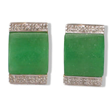 Load image into Gallery viewer, 14K Yellow Gold Omega Clip Diamond Green Jade Earrings
