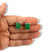 Load image into Gallery viewer, 14K Yellow Gold Omega Clip Diamond Green Jade Earrings