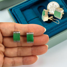 Load image into Gallery viewer, 14K Yellow Gold Omega Clip Diamond Green Jade Earrings