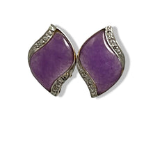 Load image into Gallery viewer, 14K Yellow Gold Omega Clip Diamond Lavender Jade Earrings