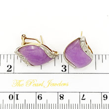 Load image into Gallery viewer, 14K Yellow Gold Omega Clip Diamond Lavender Jade Earrings