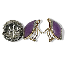 Load image into Gallery viewer, 14K Yellow Gold Omega Clip Diamond Lavender Jade Earrings