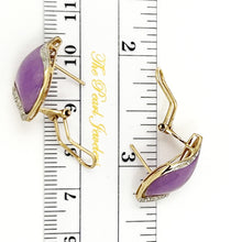 Load image into Gallery viewer, 14K Yellow Gold Omega Clip Diamond Lavender Jade Earrings
