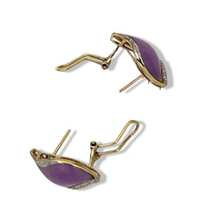 Load image into Gallery viewer, 14K Yellow Gold Omega Clip Diamond Lavender Jade Earrings