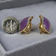 Load image into Gallery viewer, 14K Yellow Gold Omega Clip Diamond Lavender Jade Earrings