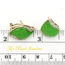 Load image into Gallery viewer, 14K Yellow Gold Omega Clip Diamond Green Jade Earrings