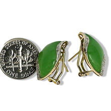 Load image into Gallery viewer, 14K Yellow Gold Omega Clip Diamond Green Jade Earrings
