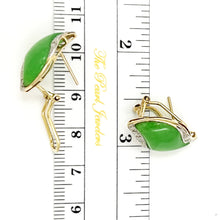 Load image into Gallery viewer, 14K Yellow Gold Omega Clip Diamond Green Jade Earrings