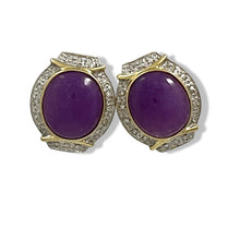 Load image into Gallery viewer, 14K Yellow Gold Omega Clip Diamond Lavender Jade Earrings