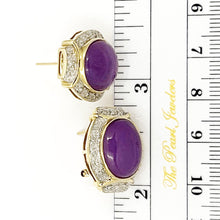 Load image into Gallery viewer, 14K Yellow Gold Omega Clip Diamond Lavender Jade Earrings