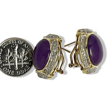 Load image into Gallery viewer, 14K Yellow Gold Omega Clip Diamond Lavender Jade Earrings