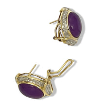 Load image into Gallery viewer, 14K Yellow Gold Omega Clip Diamond Lavender Jade Earrings