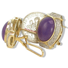 Load image into Gallery viewer, 14K Yellow Gold Omega Clip Diamond Lavender Jade Earrings