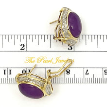 Load image into Gallery viewer, 14K Yellow Gold Omega Clip Diamond Lavender Jade Earrings