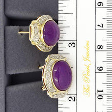 Load image into Gallery viewer, 14K Yellow Gold Omega Clip Diamond Lavender Jade Earrings