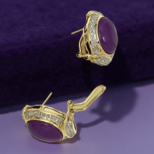 Load image into Gallery viewer, 14K Yellow Gold Omega Clip Diamond Lavender Jade Earrings