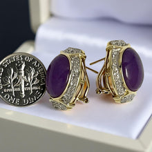 Load image into Gallery viewer, 14K Yellow Gold Omega Clip Diamond Lavender Jade Earrings