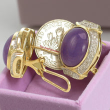 Load image into Gallery viewer, 14K Yellow Gold Omega Clip Diamond Lavender Jade Earrings