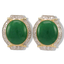 Load image into Gallery viewer, 14K Yellow Gold Omega Clip Diamond Green Jade Earrings