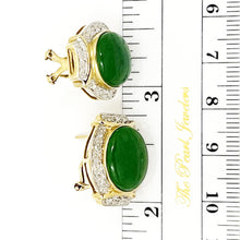 Load image into Gallery viewer, 14K Yellow Gold Omega Clip Diamond Green Jade Earrings