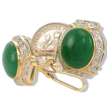 Load image into Gallery viewer, 14K Yellow Gold Omega Clip Diamond Green Jade Earrings