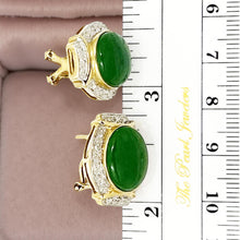 Load image into Gallery viewer, 14K Yellow Gold Omega Clip Diamond Green Jade Earrings