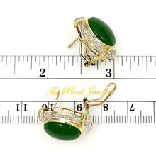 Load image into Gallery viewer, 14K Yellow Gold Omega Clip Diamond Green Jade Earrings