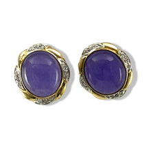 Load image into Gallery viewer, 14K Yellow Gold Diamond &amp; Lavender Jade Omega Clip Earrings