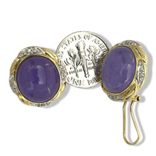 Load image into Gallery viewer, 14K Yellow Gold Diamond &amp; Lavender Jade Omega Clip Earrings