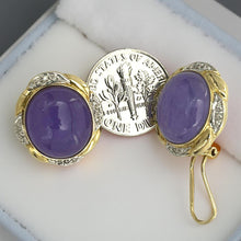 Load image into Gallery viewer, 14K Yellow Gold Diamond &amp; Lavender Jade Omega Clip Earrings