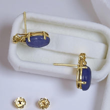 Load image into Gallery viewer, 14K Yellow Gold Hawaiian Plumeria Lavender Jade Stud Earrings
