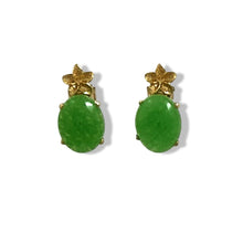 Load image into Gallery viewer, 14K Yellow Gold Hawaiian Plumeria Green Jade Post Earrings