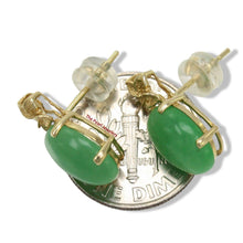 Load image into Gallery viewer, 14K Yellow Gold Hawaiian Plumeria Green Jade Post Earrings