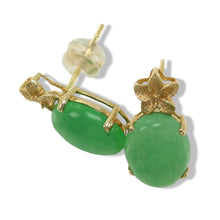 Load image into Gallery viewer, 14K Yellow Gold Hawaiian Plumeria Green Jade Post Earrings