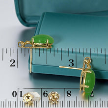 Load image into Gallery viewer, 14K Yellow Gold Hawaiian Plumeria Green Jade Post Earrings