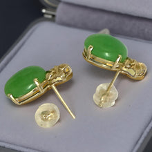Load image into Gallery viewer, 14K Yellow Gold Hawaiian Plumeria Green Jade Post Earrings