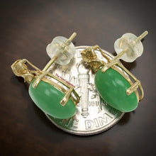 Load image into Gallery viewer, 14K Yellow Gold Hawaiian Plumeria Green Jade Post Earrings
