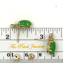 Load image into Gallery viewer, 1188173 14KT SOLID YELLOW GOLD HAWAIIAN PLUMERIA GREEN JADE POST EARRINGS