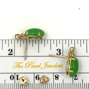 1188173 14KT SOLID YELLOW GOLD HAWAIIAN PLUMERIA GREEN JADE POST EARRINGS