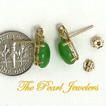 Load image into Gallery viewer, 1188173 14KT SOLID YELLOW GOLD HAWAIIAN PLUMERIA GREEN JADE POST EARRINGS