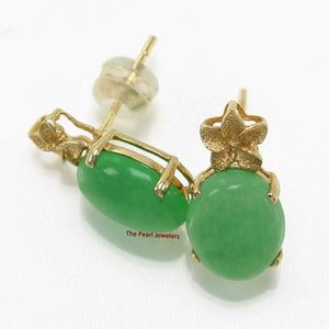 1188173 14KT SOLID YELLOW GOLD HAWAIIAN PLUMERIA GREEN JADE POST EARRINGS