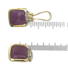 Load image into Gallery viewer, 14K Yellow Gold Diamond &amp; Cabochon Lavender Jade Omega Clip Earrings