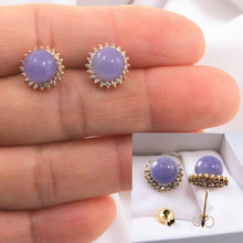 Load image into Gallery viewer, 14K Yellow Gold Diamond Lavender Jade Stud Earrings