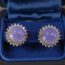 Load image into Gallery viewer, 14K Yellow Gold Diamond Lavender Jade Stud Earrings