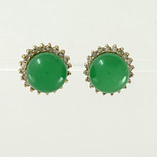 Load image into Gallery viewer, 1189993-14k-Yellow-Gold-Diamond-Green-Jade-Stud-Earrings